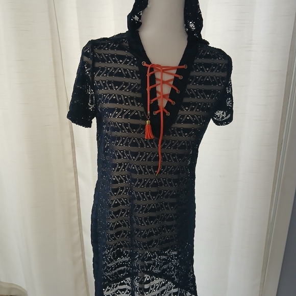 Ingear Resort Beach Coverup Hooded Navy Sz M. FL - Picture 2 of 9